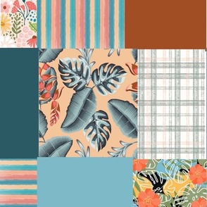 Floral Patchwork in Peach, Green and Blues