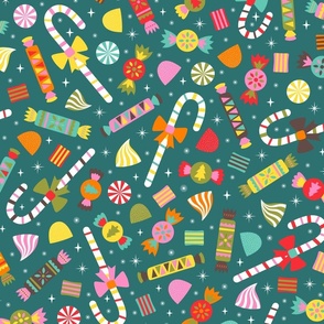 Candy Cane Celebration Teal Background LARGE Scale