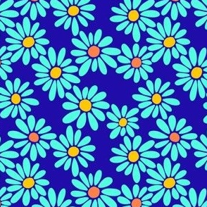 aqua daisies on blue - small
