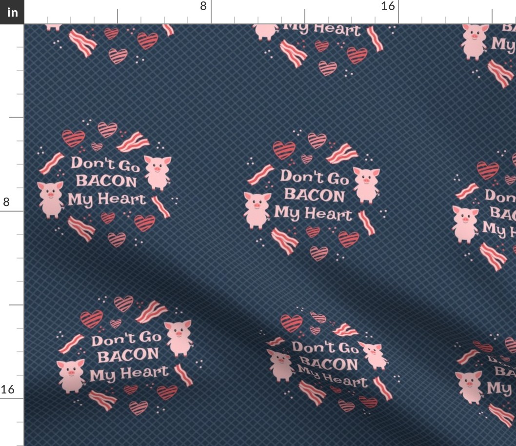  6" Circle Panel Don't Go Bacon My Heart Funny Valentine Pigs for DIY Embroidery Hoop Quilt Squares Potholders