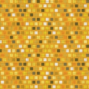 048 - Small scale orange, mustard, taupe mod vibrant, lively and bold geometric checkerboard, organic linear hand drawn textures in contrasting colours, for adult apparel, elegant pjs, pretty pillows and cosy home decor 