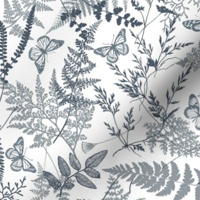 Fern Garden Dusky Blue -Large Scale