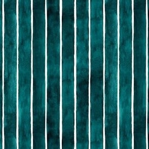 Dark Teal Broad Vertical Stripes - Ditsy Scale - Watercolor Textured Bright Jewel Teal