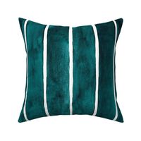 Dark Teal Broad Vertical Stripes - Large Scale - Watercolor Textured Bright Jewel Teal