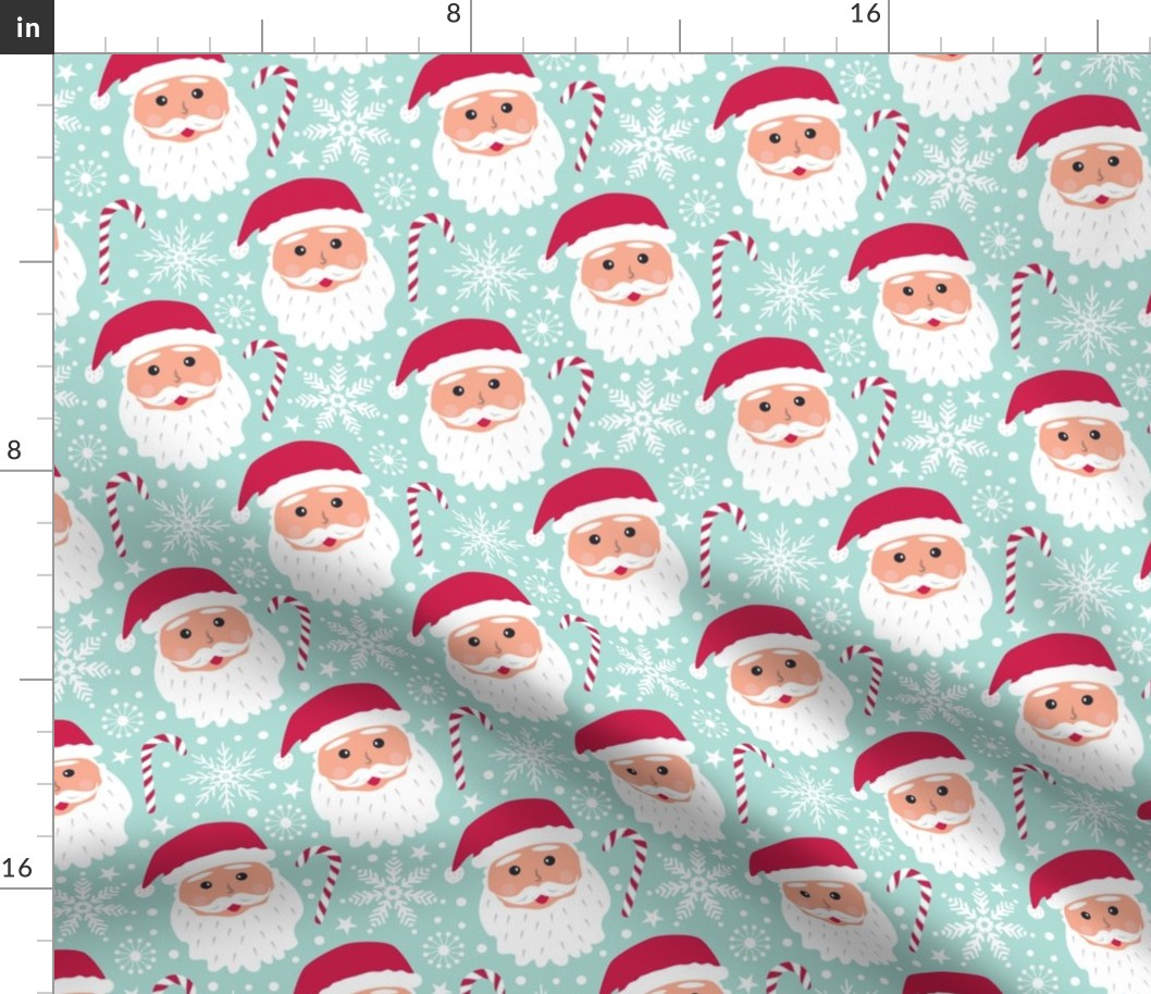 christmas  santa claus, candy cane and snowflakes - Blue