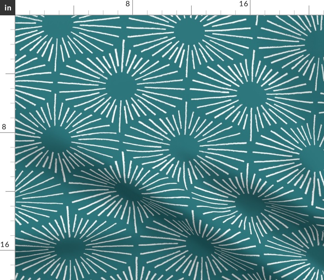 Art Deco Sunshine - Teal (Large Scale)