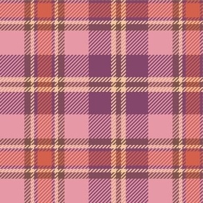Three Ribbon Plaid in Pink Coral and Purple