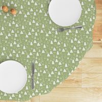 Boho christmas trees candy and snow flakes minimalist freehand vintage seventies trend white on matcha green
