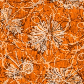 Textured Batik Tropical Flowers Large Summer Casual Fun Dark Mix Monochromatic Orange Blender Bright Colors Bold Orange Carrot Orange FF8000 Bold Modern Abstract Geometric Floral