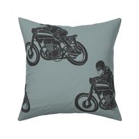 Vintage Cafe Racer Motorcycle Rider Blue Gray Oversize