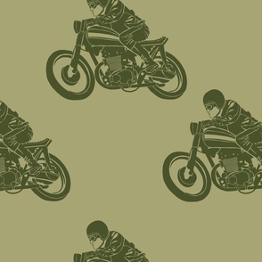 Cafe Racer Motorcycle Rider Avocado Green Oversize