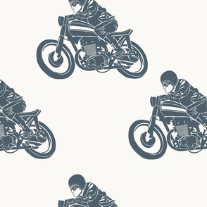 Cafe Racer Motorcycle Rider Blue Grunge Oversize