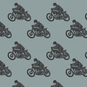 Cafe Racer Motorcycle Rider Blue Gray