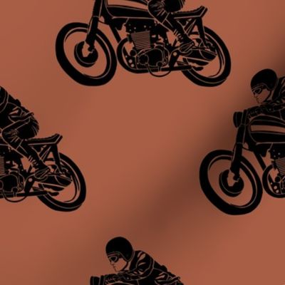 Cafe Racer Motorcycle Rider Burnt Orange