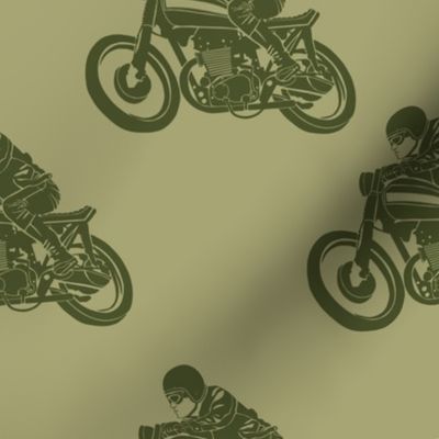 Cafe Racer Motorcycle Rider Avocado Green