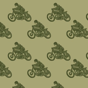 Cafe Racer Motorcycle Rider Avocado Green