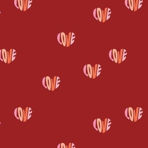 Groovy Love - retro vintage heart shape text saying love minimalist typography design pink orange blush on ruby red