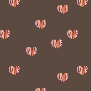 Groovy Love - retro vintage heart shape text saying love minimalist typography design seventies pink orange blush on chocolate brown