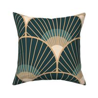 Art Deco Peacock Feather Fan Scallop midnight moon XL 12in wallpaper scale by Pippa Shaw