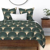 Art Deco Peacock Feather Fan Scallop midnight moon XL 12in wallpaper scale by Pippa Shaw