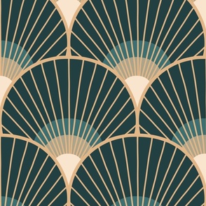 Art Deco Peacock Feather Fan Scallop midnight moon XL 12in wallpaper scale by Pippa Shaw