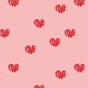 Groovy Love - retro vintage heart shape text saying love minimalist typography design red on pink blush