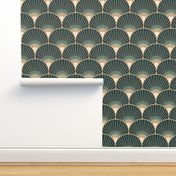 Art Deco Peacock Feather Fan Scallop midnight moon 8in wallpaper scale by Pippa Shaw