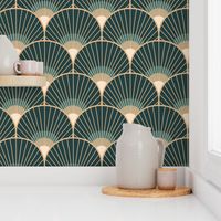 Art Deco Peacock Feather Fan Scallop midnight moon 8in wallpaper scale by Pippa Shaw