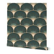 Art Deco Peacock Feather Fan Scallop midnight moon 8in wallpaper scale by Pippa Shaw