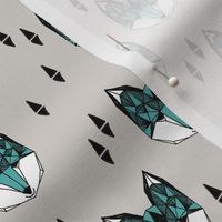 fox // geometric fox head fox fabric grey and blue kids design