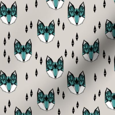 fox // geometric fox head fox fabric grey and blue kids design