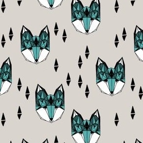 fox // geometric fox head fox fabric grey and blue kids design