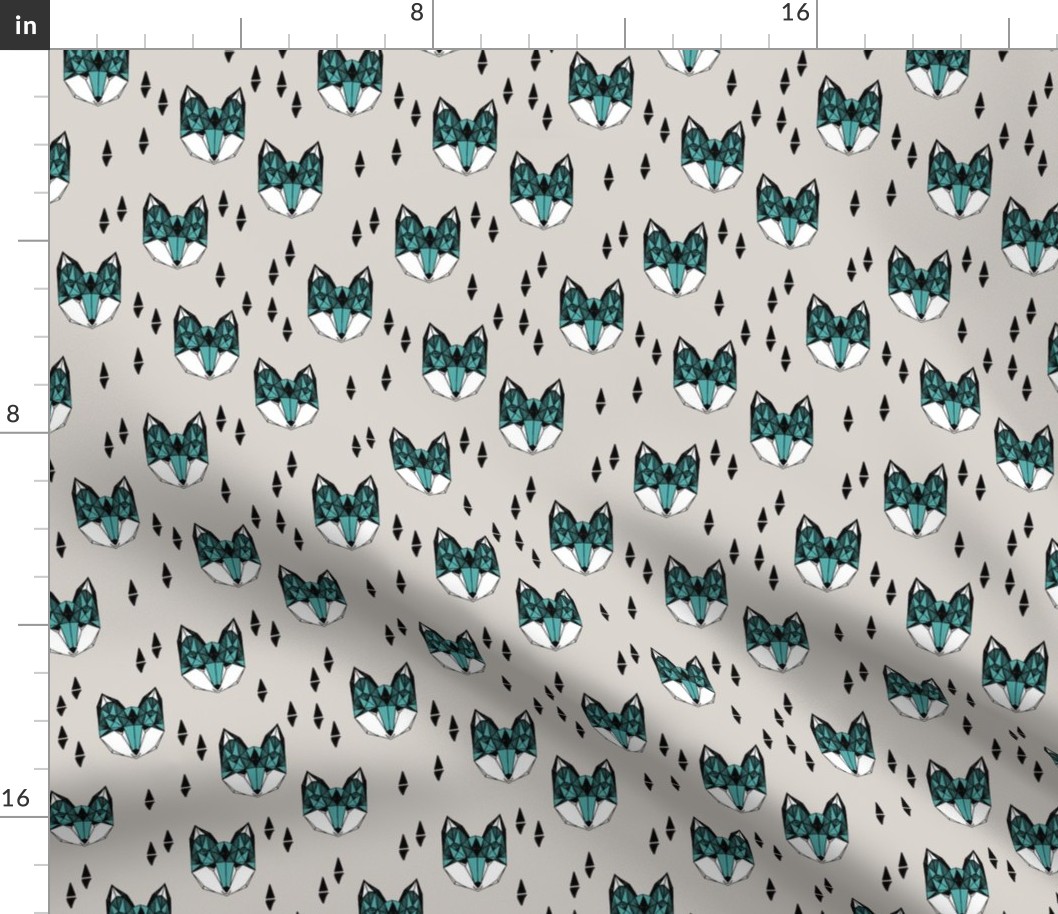 fox // geometric fox head fox fabric grey and blue kids design