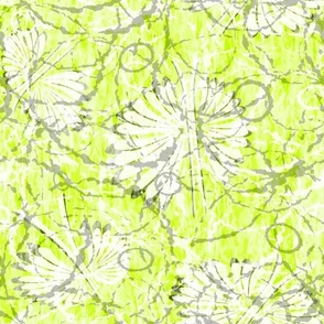 Textured Batik Tropical Flowers Large Summer Casual Fun Light Mix Monochromatic Green Blender Bright Colors Electric Lime Green D4FF00 Bold Modern Abstract Geometric Floral