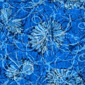 Textured Batik Tropical Flowers Large Summer Casual Fun Dark Mix Monochromatic Blue Blender Bright Colors Azure Blue 0080FF Bold Modern Abstract Geometric Floral