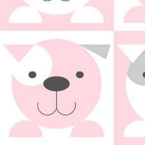 Toddler Puppies Pattern in Pink, Gray, and White Grid (large print)