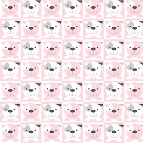 Toddler Puppies Pattern in Pink, Gray, and White Grid (small print)