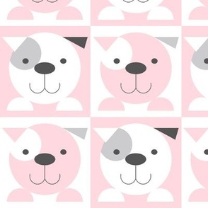 Toddler Puppies Pattern in Pink, Gray, and White Grid (medium print)