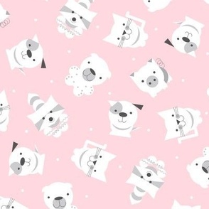 Baby Animals Pattern in Pink, Gray, and White, Tossed (medium print)