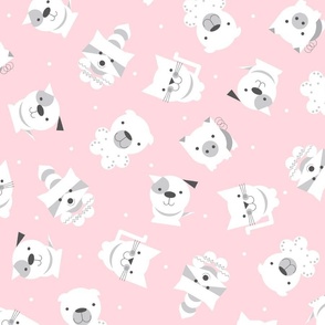 Baby Animals Pattern in Pink, Gray, and White, Tossed (large print)