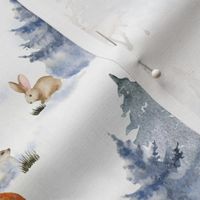 7" Enchanting winter animals in the snowy winter forest - winter animals fabric for the very little ones 