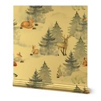 10" Enchanting winter animals in the snowy winter forest - winter Vintage Christmas animals fabric for the very little ones 