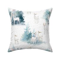 14" Magical deer in the snowy winter forest in the mountains- autumn and winter fabric for the very little ones 