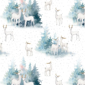 14" Magical deer in the snowy winter forest in the mountains- autumn and winter fabric for the very little ones 