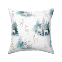 10" Magical deer in the snowy winter forest in the mountains- autumn and winter fabric for the very little ones 