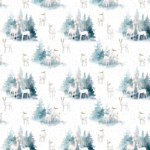 7" Magical deer in the snowy winter forest in the mountains- autumn and winter fabric for the very little ones 
