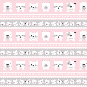 Baby Animals Pattern in Pink, Gray, and White with Stripes and Stars (small print)