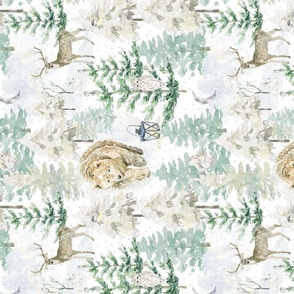 Turned left - 12" Bears and deer in the snowy winter forest - winter and Christmas fabric for the very little ones. 