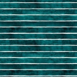 Dark Teal Broad Horizontal Stripes - Ditsy Scale - Watercolor Textured Bright Jewel Tone