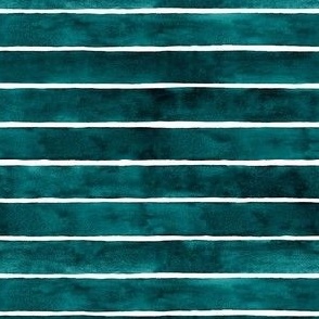 Dark Teal Broad Horizontal Stripes - Small Scale - Watercolor Textured Bright Jewel Tone